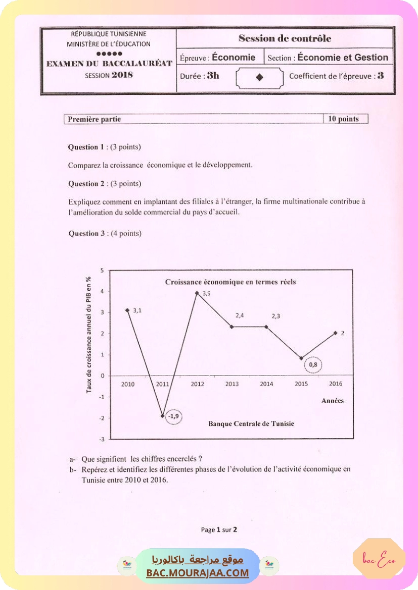 Sujet controle eco Bac 2018 – Section eco
